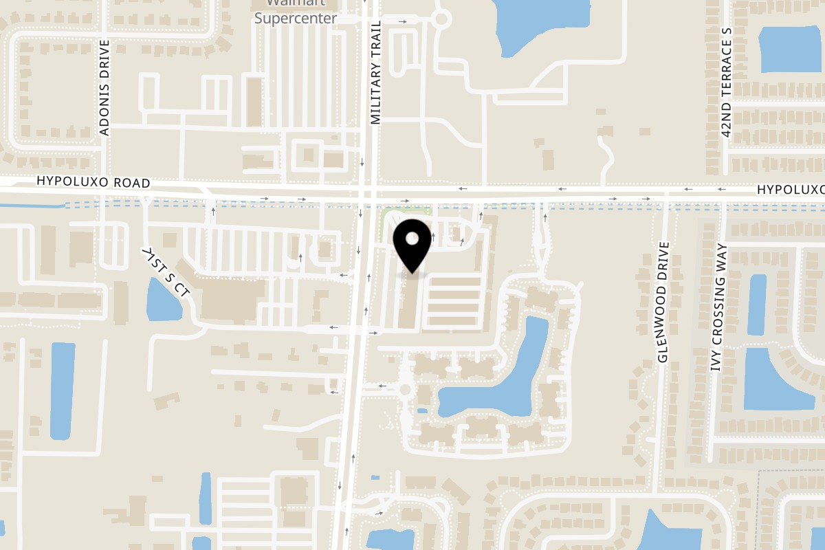 Map showing the location of Chico's Tacos, Pizza, and Wings on 7110 S Military Trl in Greenacres